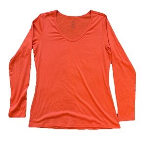 WoolX Merino Wool Shirt L Long Sleeve V Neck Stretchy Base Layer Bright Orange